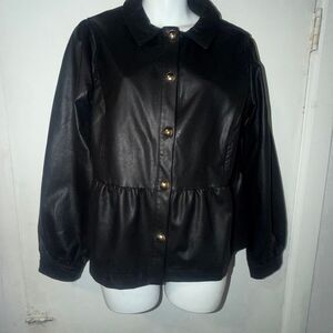 VOY Black Faux Leather Peplum Jacket-S